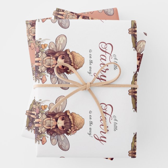 Enchanted Fairy with Mushrooms Girl Baby Shower Wrapping Paper Sheet (In situ)