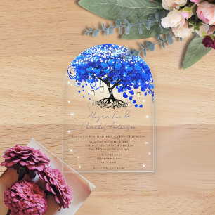 Enchanted Fairytale Blue Heart Leaf Tree Wedding Acrylic Invitations