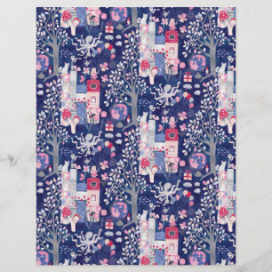 Enchanted Fairytale Books Blue Scrapbook Paper