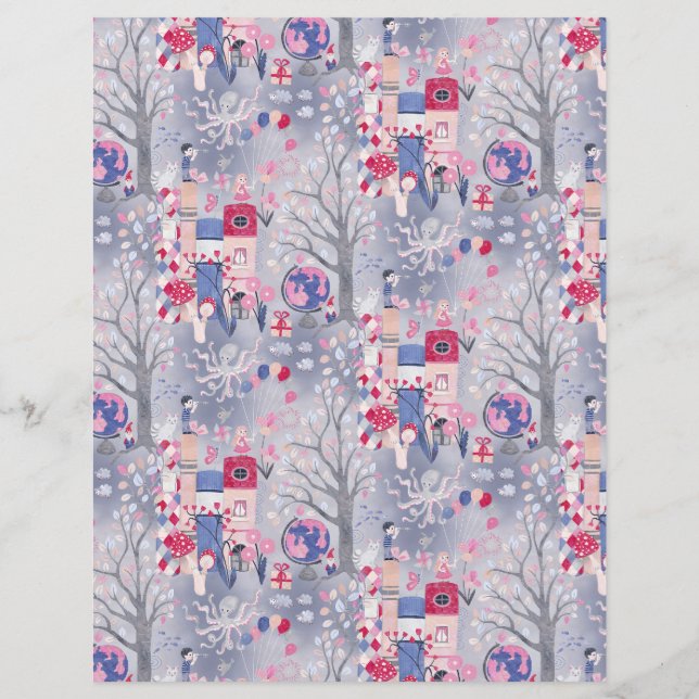 Enchanted Fairytale Books Grey Scrapbook Paper (Front)