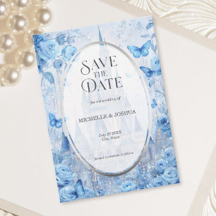 Enchanted Fairytale Castle Floral Butterflies Save The Date