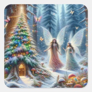 Enchanted Fairytale Forest Personalised Christmas Square Sticker
