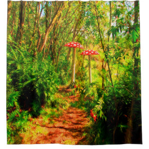 Enchanted fairytale forest with mushrooms shower curtain