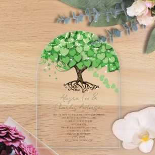 Enchanted Fairytale Green Heart Leaf Tree Wedding Acrylic Invitations