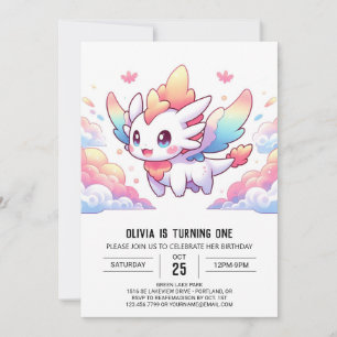 Enchanted Fantasy Dragon 1st Birthday Invitation