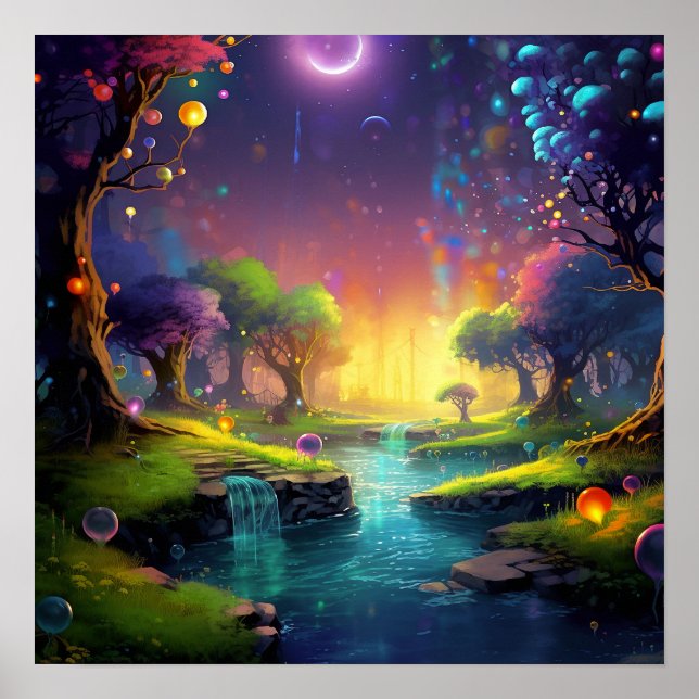 Enchanted Fantasy Forest - Magical Glowing Orbs Poster (Front)