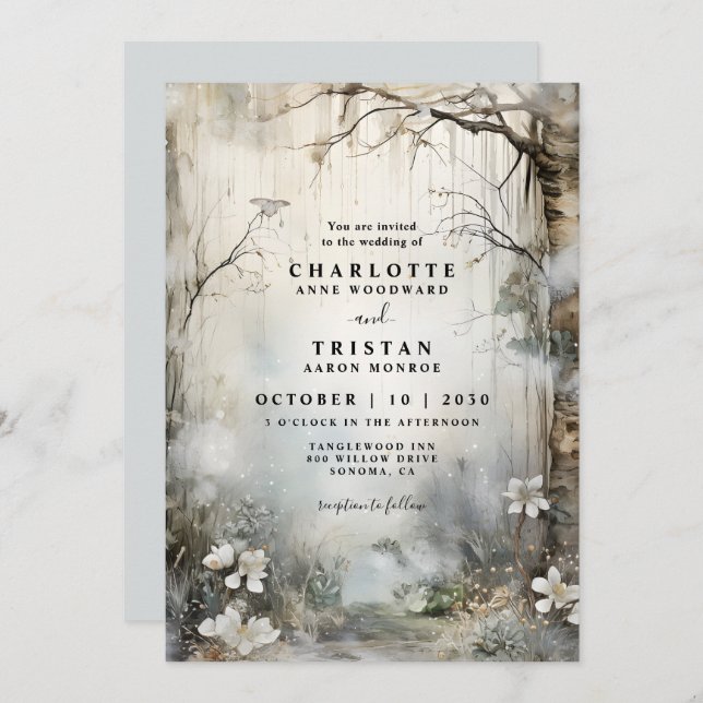 Enchanted Fantasy Forest Mist Wedding Invitation (Front/Back)