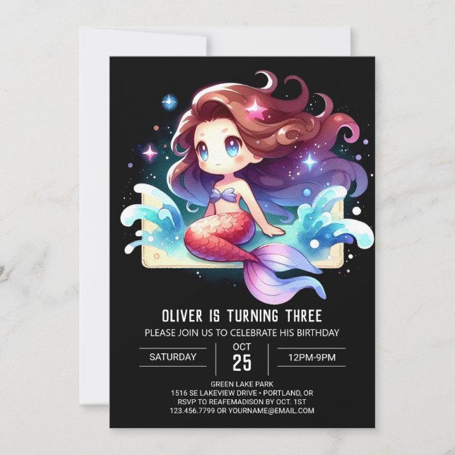 Enchanted Fantasy Mermaid Birthday Invitation (Front)