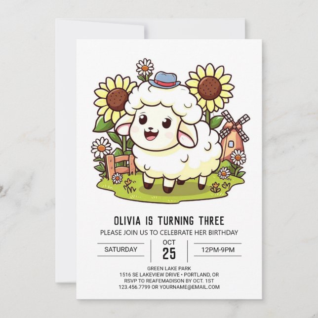Enchanted Farm Sheep Digital Birthday Invitation (Front)