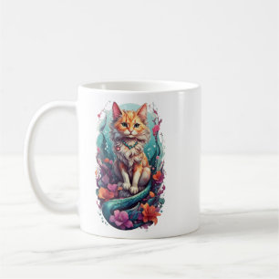 Enchanted Feline Fantasies: Whimsical Mermaid Cat Coffee Mug