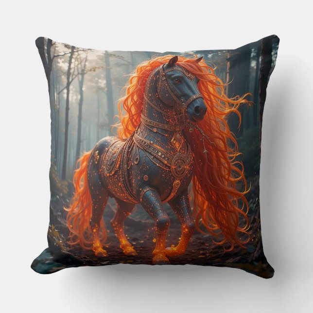 🔥 Enchanted Fiery Horse Vibrant Fantasy Wild Art  Cushion (Front)