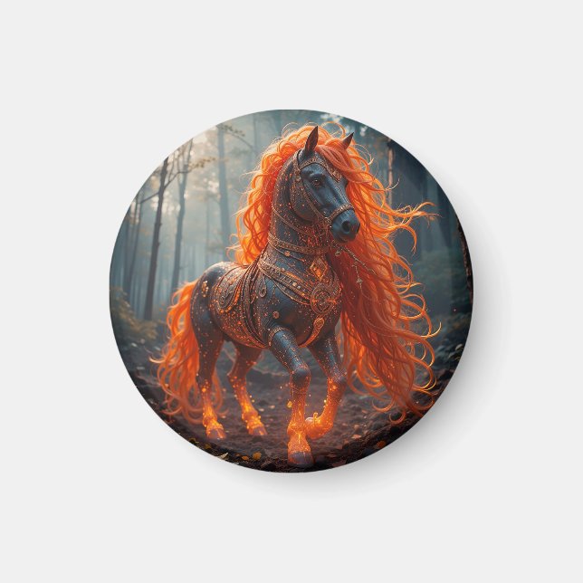Enchanted Fiery Horse With Vibrant Mane Magnet (Front)