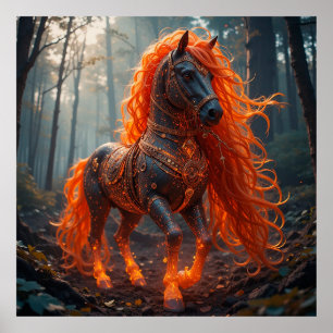 Enchanted Fiery Horse With Vibrant Mane Poster
