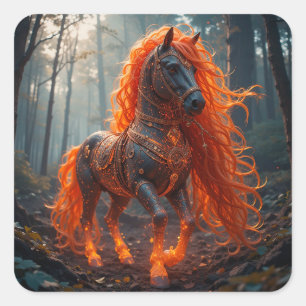 Enchanted Fiery Horse With Vibrant Mane Square Sticker