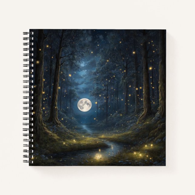 Enchanted Fireflies & Full Moon Hard Cover Journal (Front)