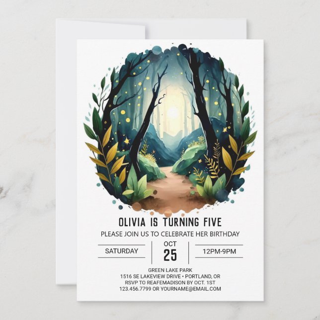 Enchanted Fireflies Nature Woodland Birthday Invitation (Front)