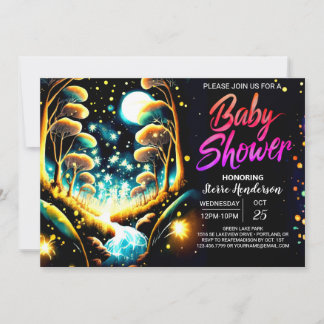 Enchanted Fireflies Night Baby Shower Invitation