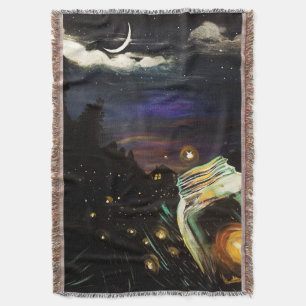 Enchanted Firefly Night Cottagecore Moonlit Throw Blanket