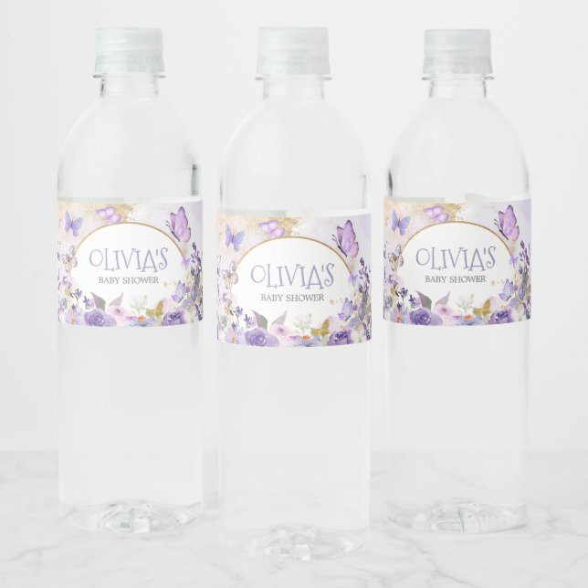 Enchanted Floral Butterfly Baby Shower Water Bottle Label (Bottles)