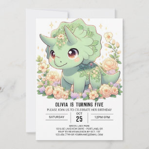 Enchanted Floral Dinosaur Digital Birthday Invitation
