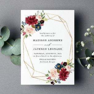 Enchanted Floral   Gold Frame Wedding Invitation