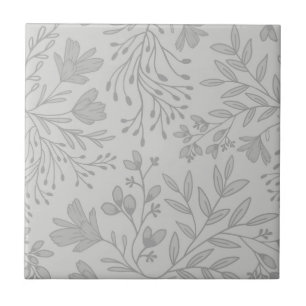 Enchanted Floral Meadow Dreams L5 Grey White Ceramic Tile