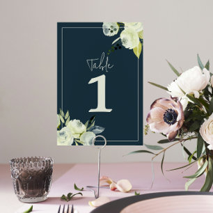 Enchanted Floral Midnight Blue Wedding Table Number