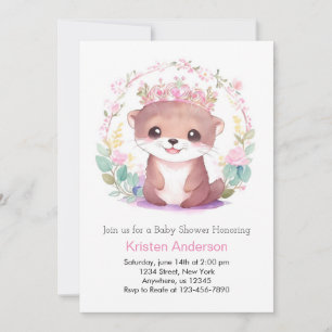 Enchanted Floral Otter Girl Baby Shower Invitation