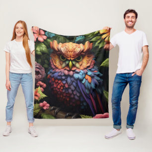 Enchanted Floral Owl – Vibrant Fantasy Forest Art Fleece Blanket