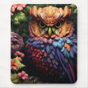 Enchanted Floral Owl – Vibrant Fantasy Forest Art Mouse Pad