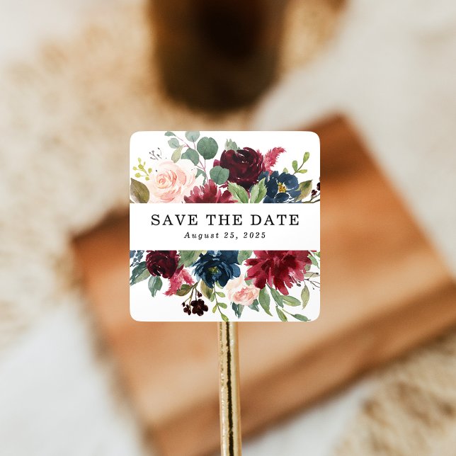 Enchanted Floral | Personalised Save The Date Square Sticker (Creator Uploaded)