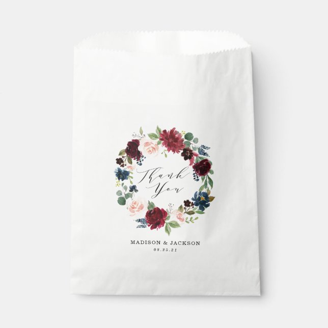 Enchanted Floral | Personalised Wedding Thank You Favour Bag (Front)