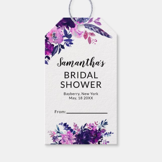 Enchanted Floral Purple Display Bridal Shower Gift Tags (Front)