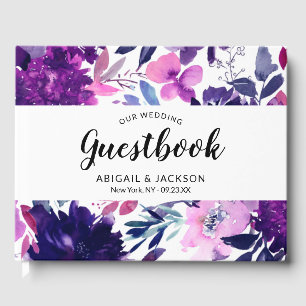 Enchanted Floral Purple Flowers Wedding Monogram Guest Book