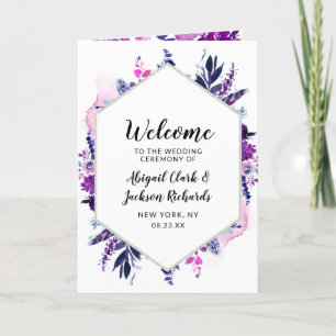 Enchanted Floral Purple Hexagon Wedding Ceremony Program