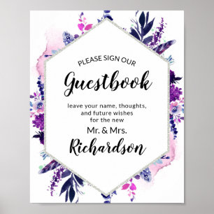 Enchanted Floral Purple Sign Our Guestbook Sign