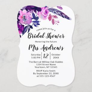 Enchanted Floral Purple Watercolor Bridal Shower Invitation