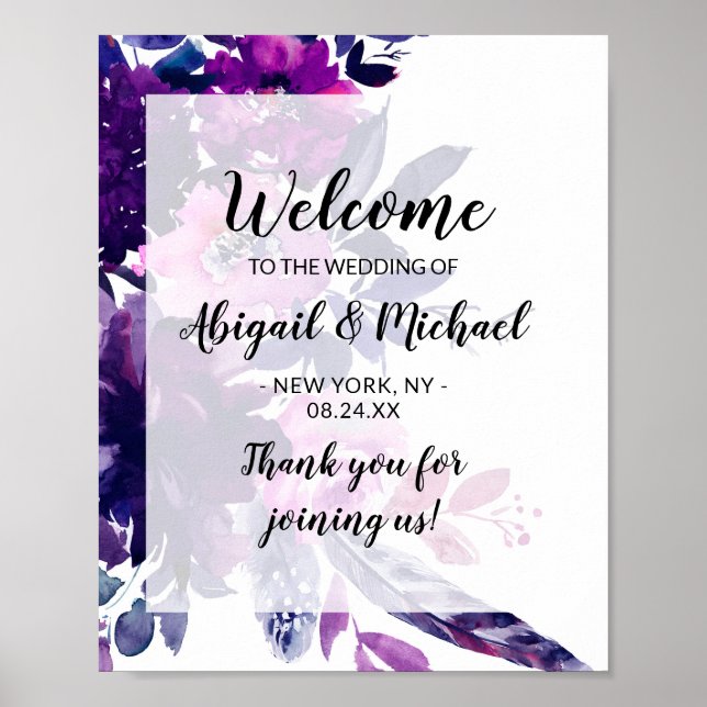 Enchanted Floral Purple Wedding Welcome Sign (Front)