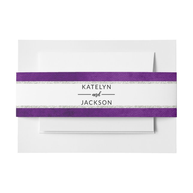 Enchanted Floral Violet  Purple Silver Wedding Invitation Belly Band (Front Example)