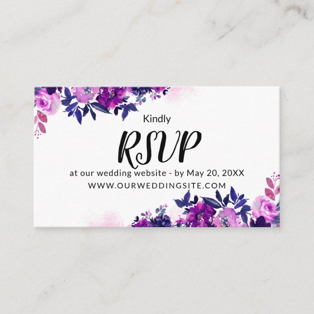 Enchanted Floral Violet Silver RSVP Reply Website Enclosure Card (Front)