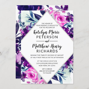 Enchanted Floral Violet Watercolor Diamond Wedding Invitation
