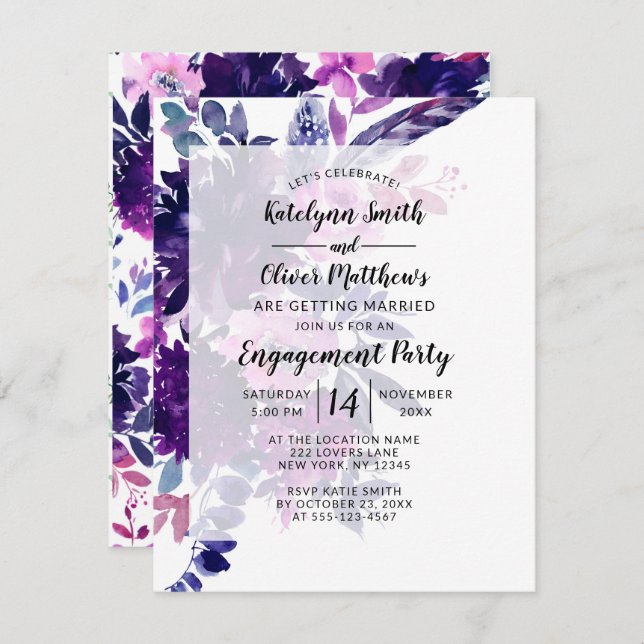Enchanted Floral Watercolor Engagement Party Invitation (Front/Back)