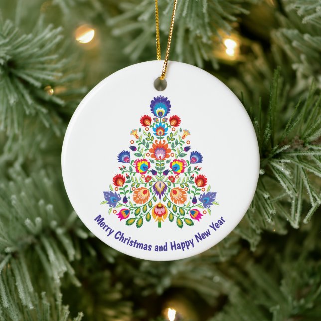 Enchanted Florals: A Yuletide Tapestry of Folklore Ceramic Ornament (Tree)
