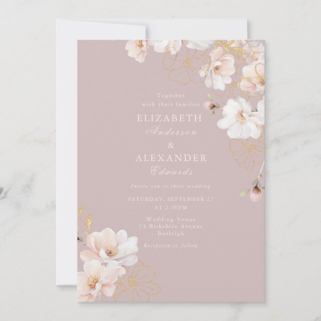 Enchanted Florals Wildflower Blush Pink Wedding Invitation (Front)