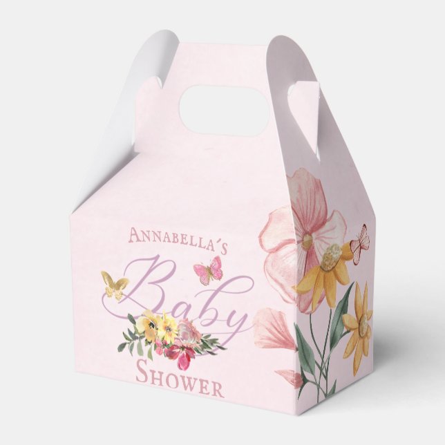 Enchanted Flowers and Butterflies Pink Baby Shower Favour Box (Back Side)