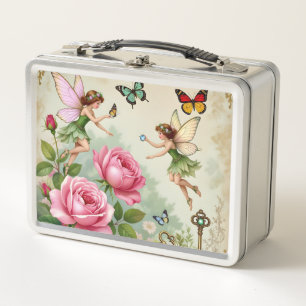 Enchanted Flroral Fairies Garden Metal Lunch Box