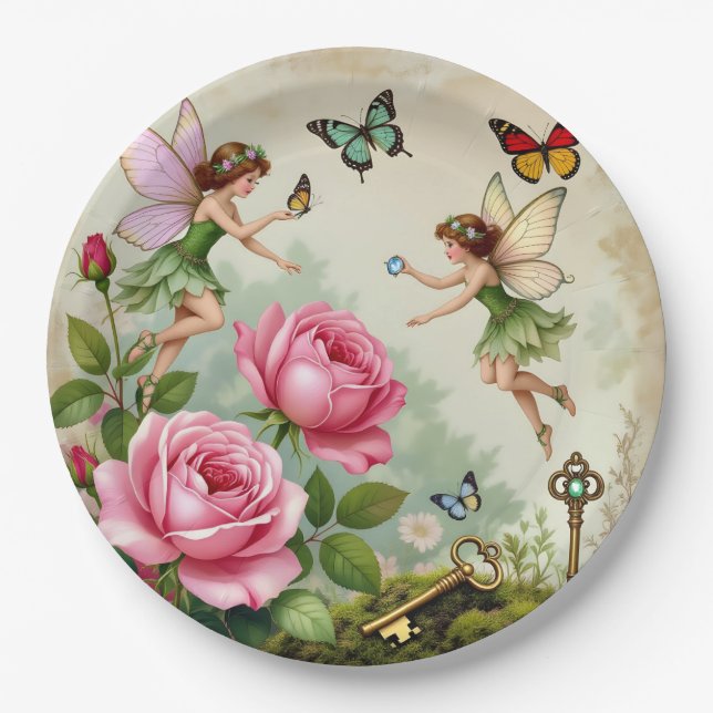 Enchanted Flroral Fairies Garden Paper Plate (Front)