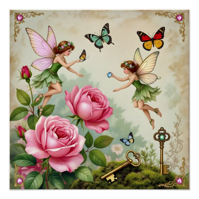 Enchanted Flroral Fairies Garden Poster (Front)