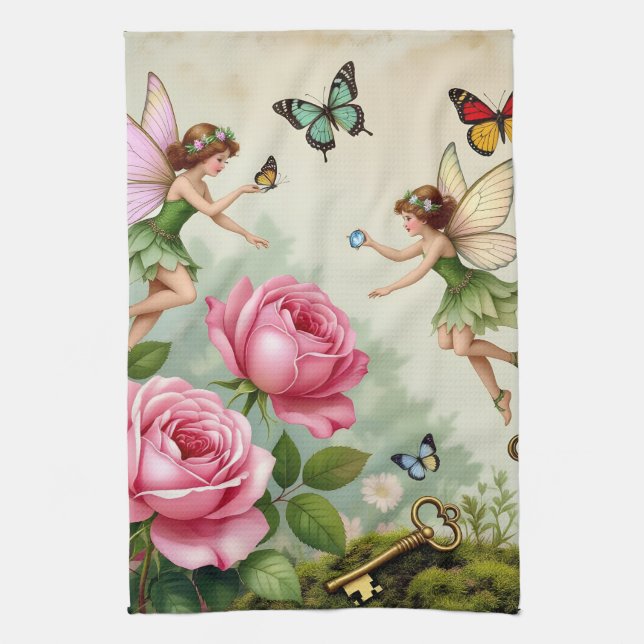 Enchanted Flroral Fairies Garden Tea Towel (Vertical)