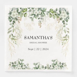 Enchanted Foliage Gold & Green Bridal Shower Napkin